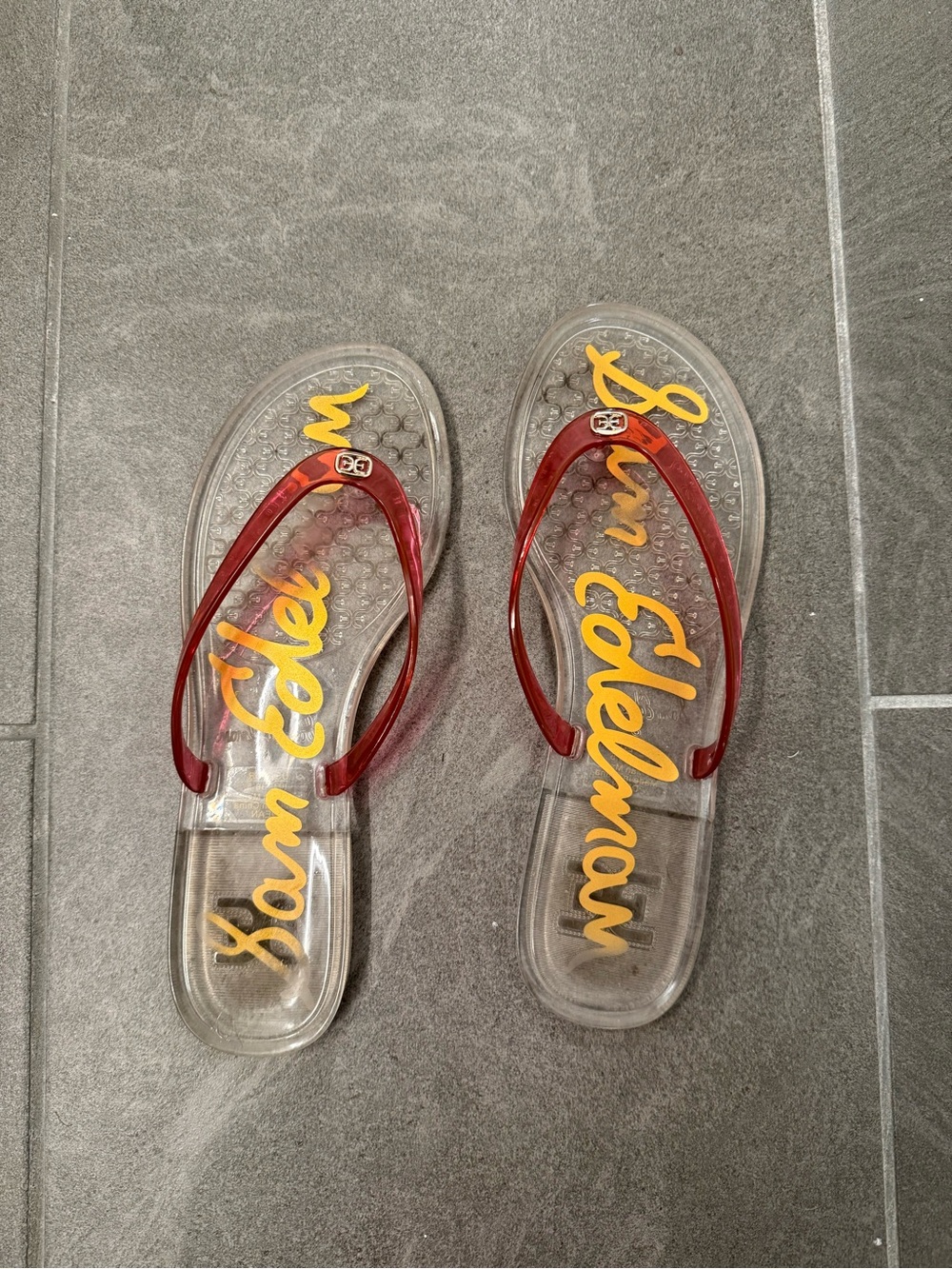 Sam Edelman Women's Clear Jelly Flip Flops with Pink Straps